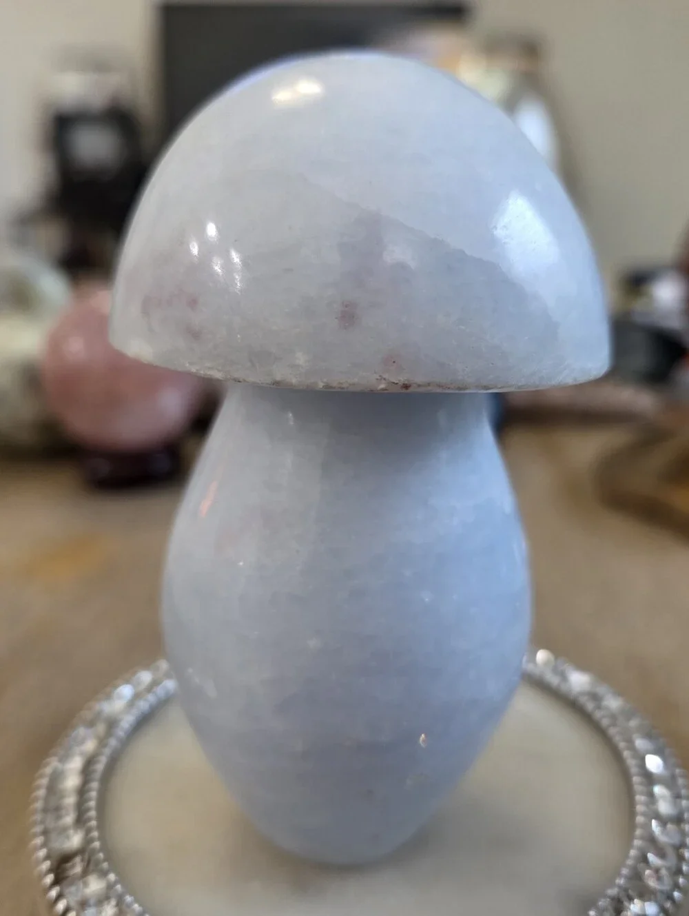 Natural Blue Celestite Crystal Carved Mushroom Tower #2